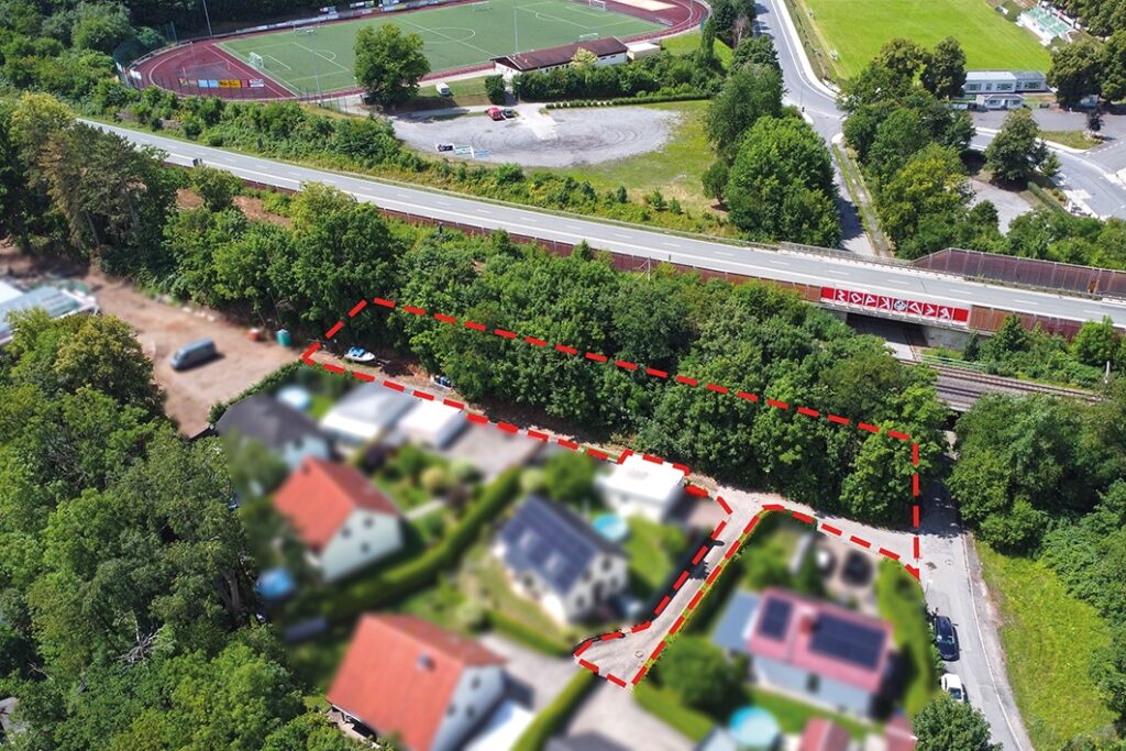 Luftbild mit Anzeichnung (ungefähre Lage)